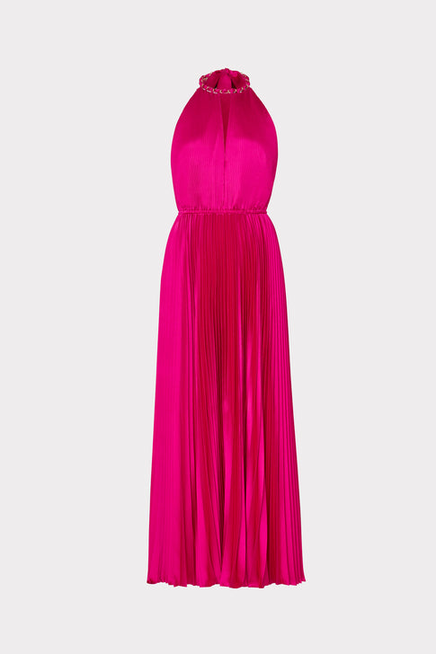 Kora Satin Pleated Dress