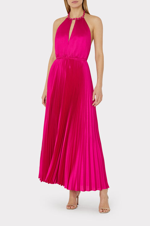 Kora Satin Pleated Dress