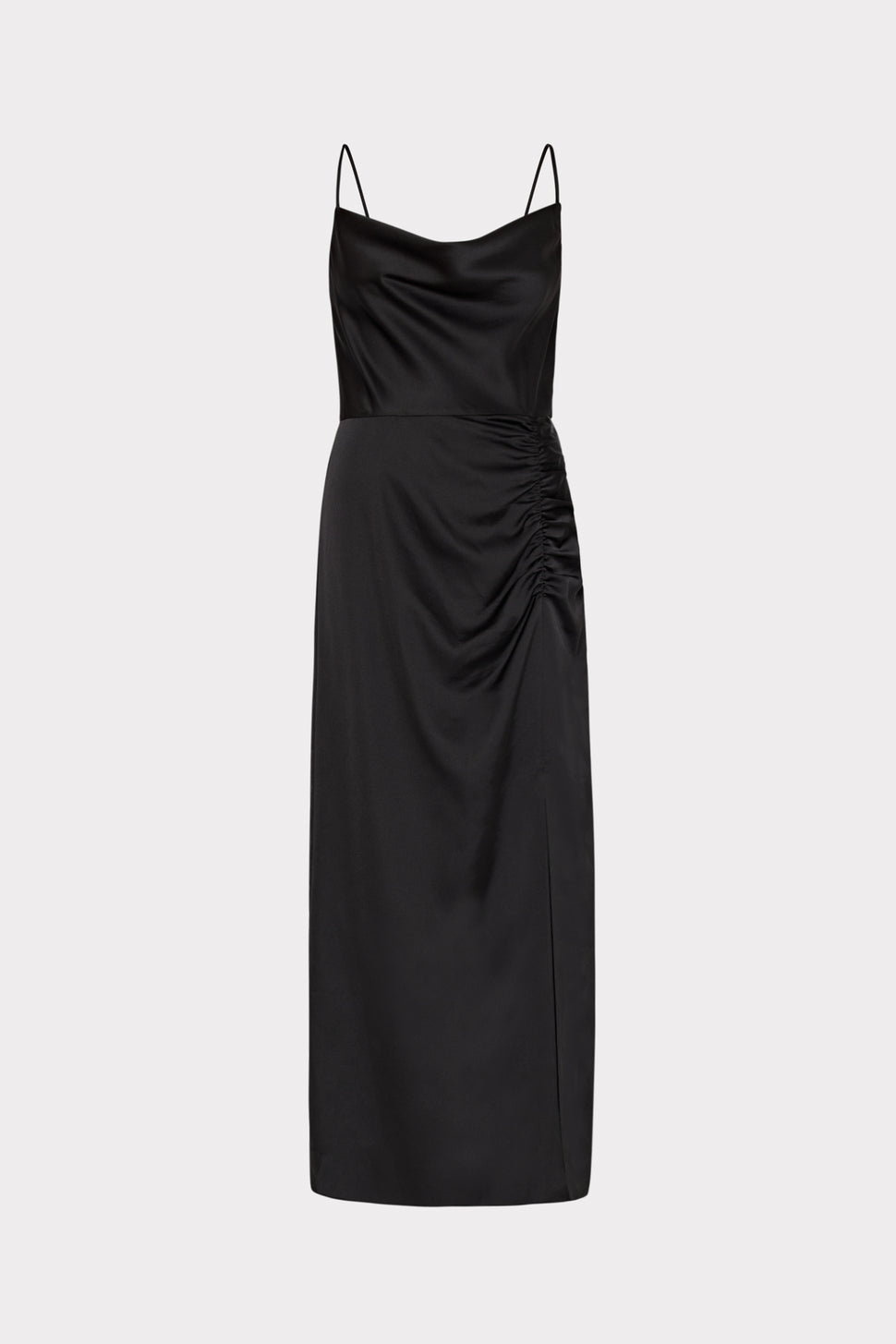 Milly Lilliana Ruched Satin Midi Slipdress Black