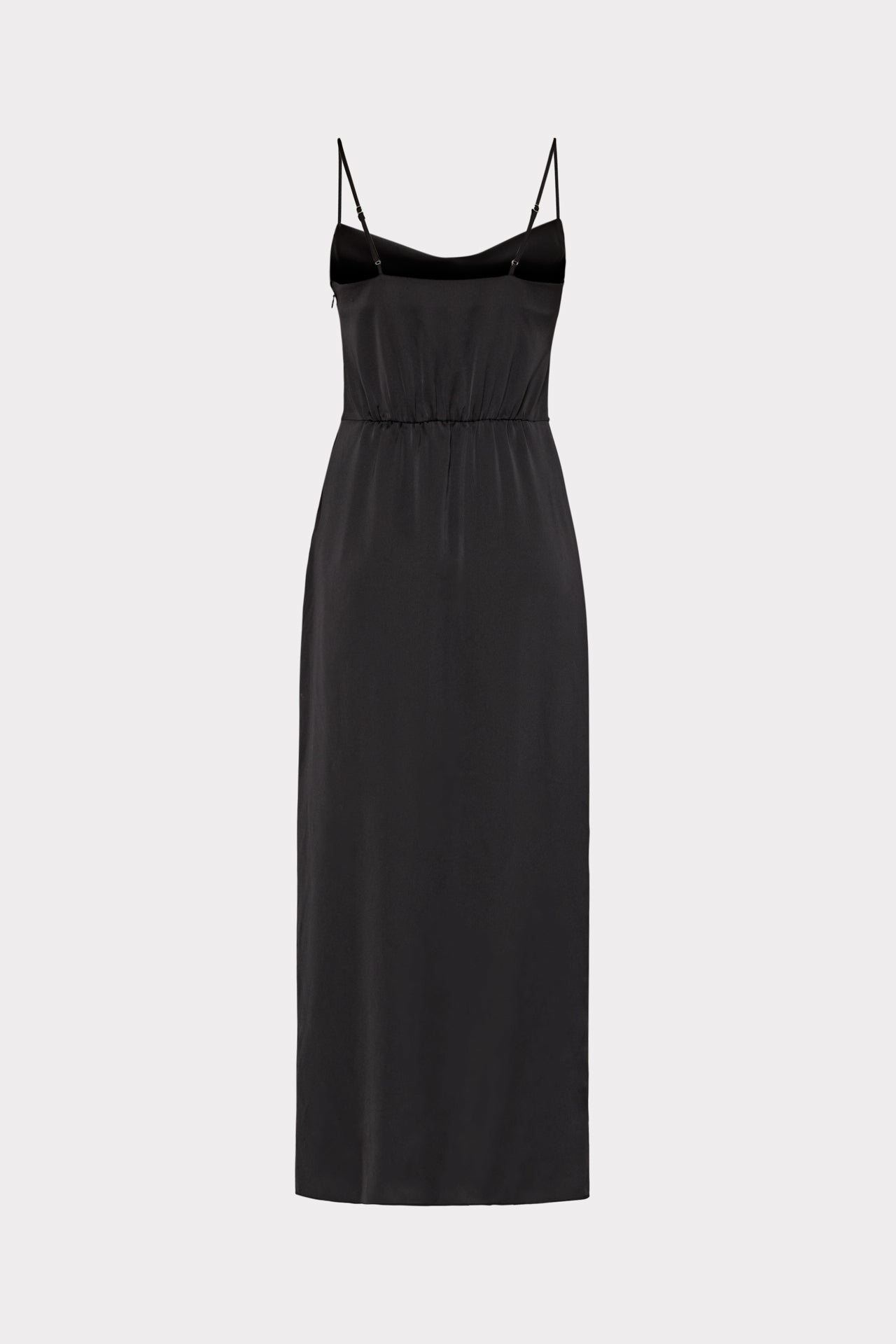 Lilliana Sleeveless Satin Midi Slip Dress in Black | MILLY