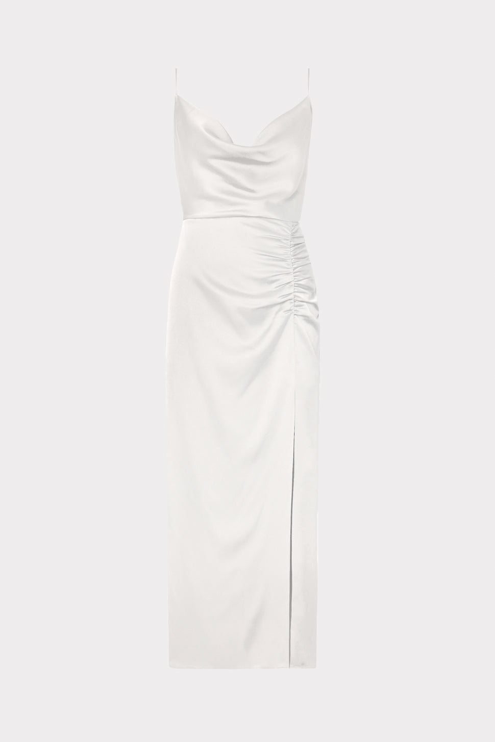 Lilliana Sleeveless Satin Midi Slip Dress in White | MILLY