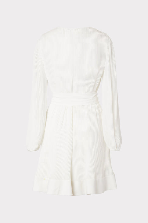 Liv Pleated Long Sleeve Mini Dress in White | MILLY Liv Pleated Long Sleeve Mini Dress in White | MILLY