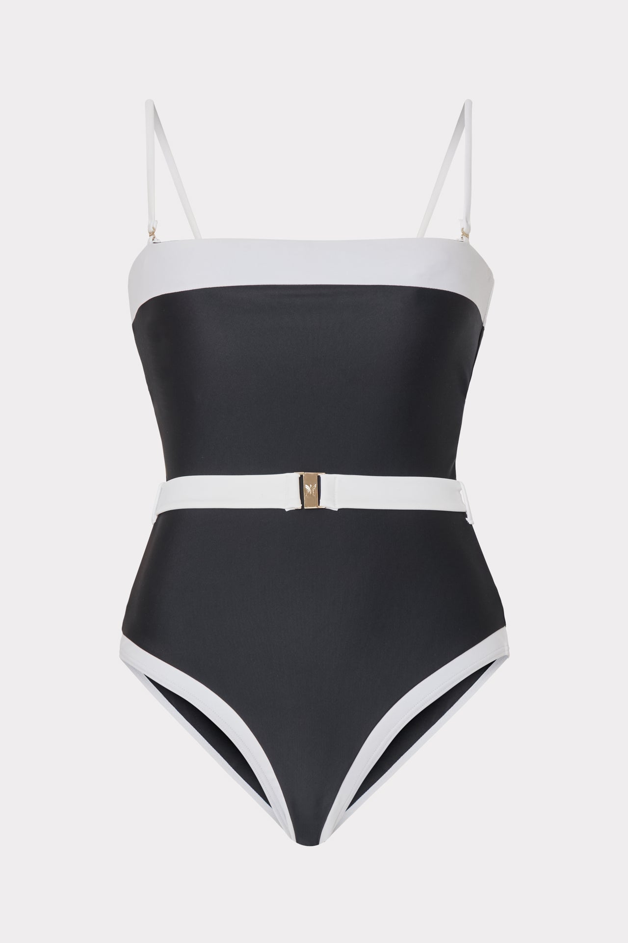 Women's Strapless Belted Black and White One-Piece Swimsuit | MILLY