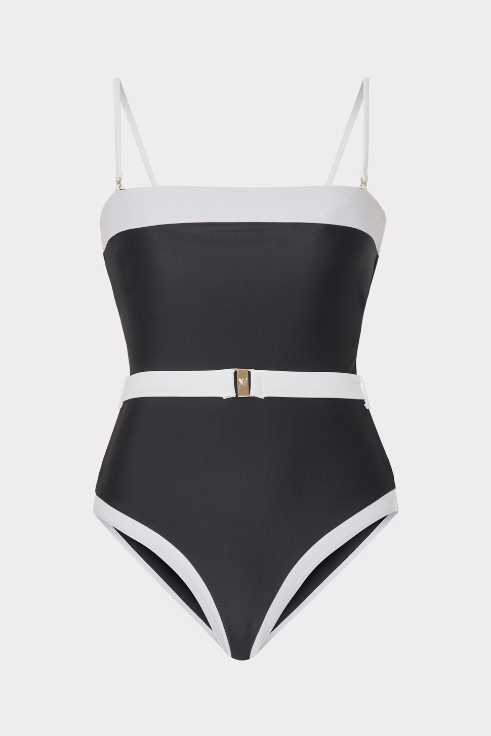 Women's Strapless Belted Black and White One-Piece Swimsuit