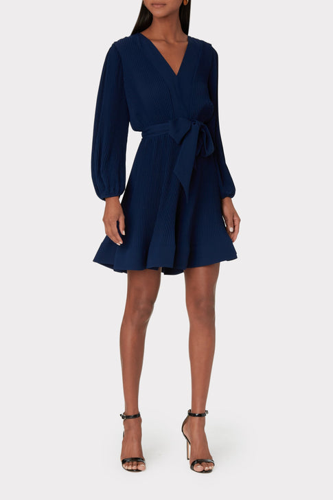 Milly Women's Liv Belted Pleated Dress - Blue - Size 4 - Navy Milly Women's Liv Belted Pleated Dress - Blue - Size 4 - Navy