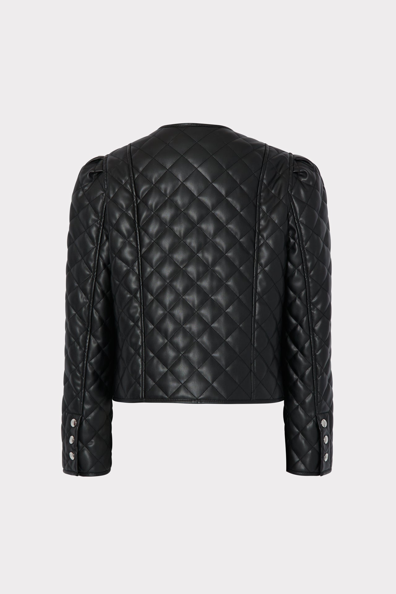 Hollie Quilted Vegan Leather Jacket in Black | MILLY