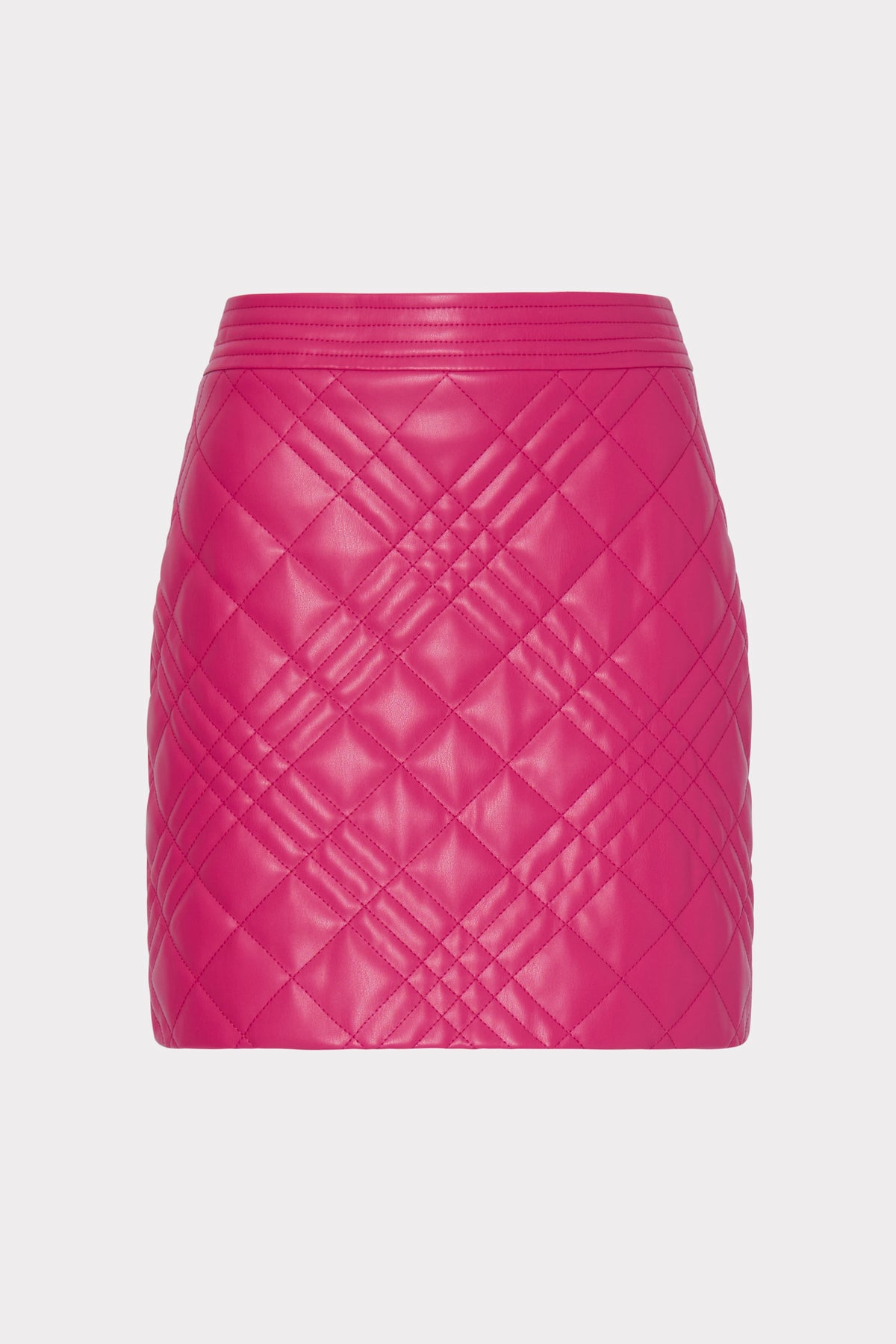 Very Berry Quilted Vegan Leather Mini Skirt - Front View | MILLY