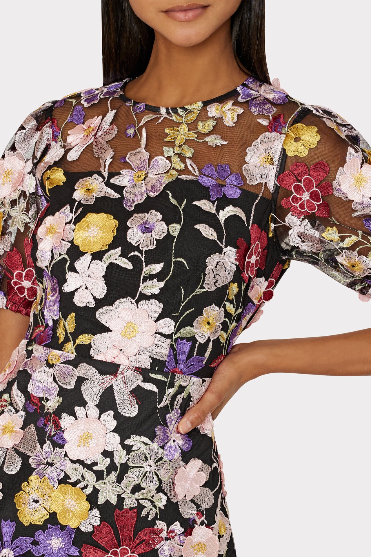 Yasmin Multi Floral Embroidery Dress