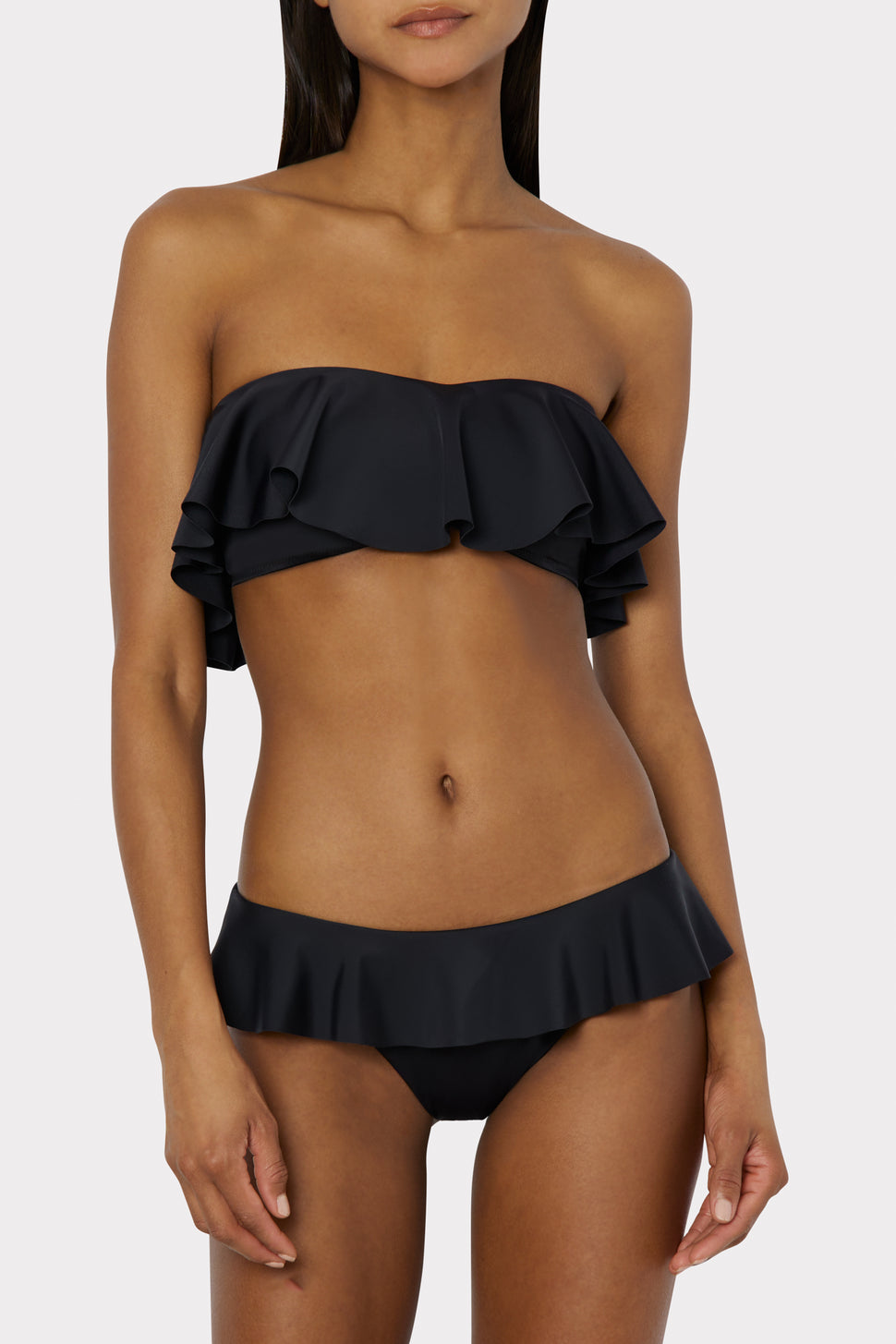 Women's Ruffle Black Bandeau Bikini Top | MILLY