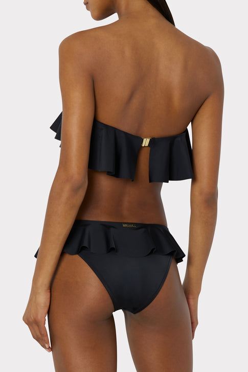 Women's Ruffle Black Bandeau Bikini Top