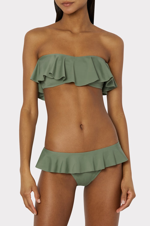 Women's Ruffle Green Bandeau Bikini Top