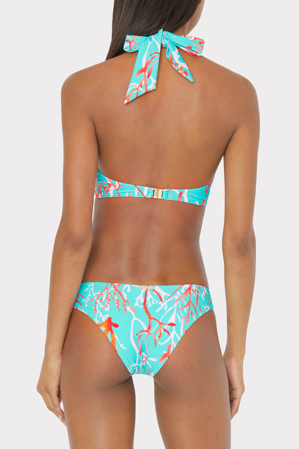 Monique Bandeau Halter Tie Neck Bikini Top in Aqua Print
