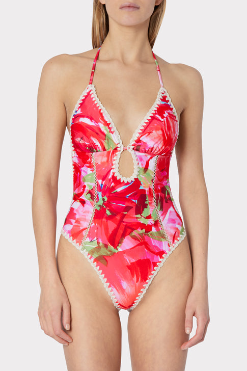 Brushstroke Floral Cutout One Piece