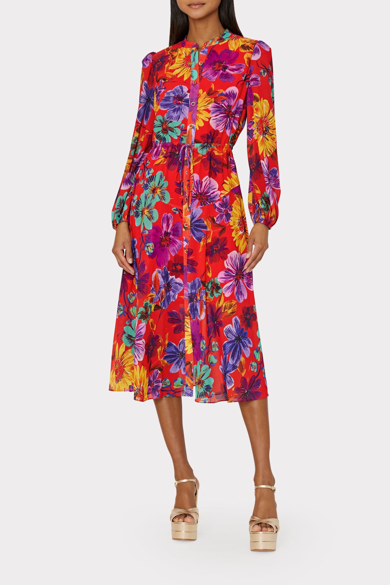 Lorian Wildflower Sheer Midi Dress in Coral | MILLY