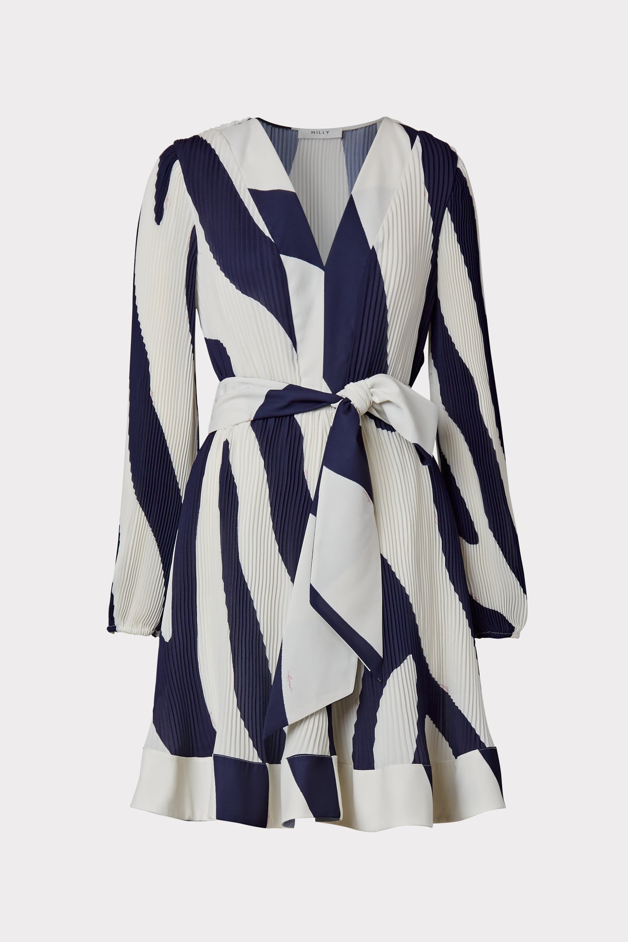 Women's Long Sleeve Navy Blue Zebra Print Mini Dress | MILLY