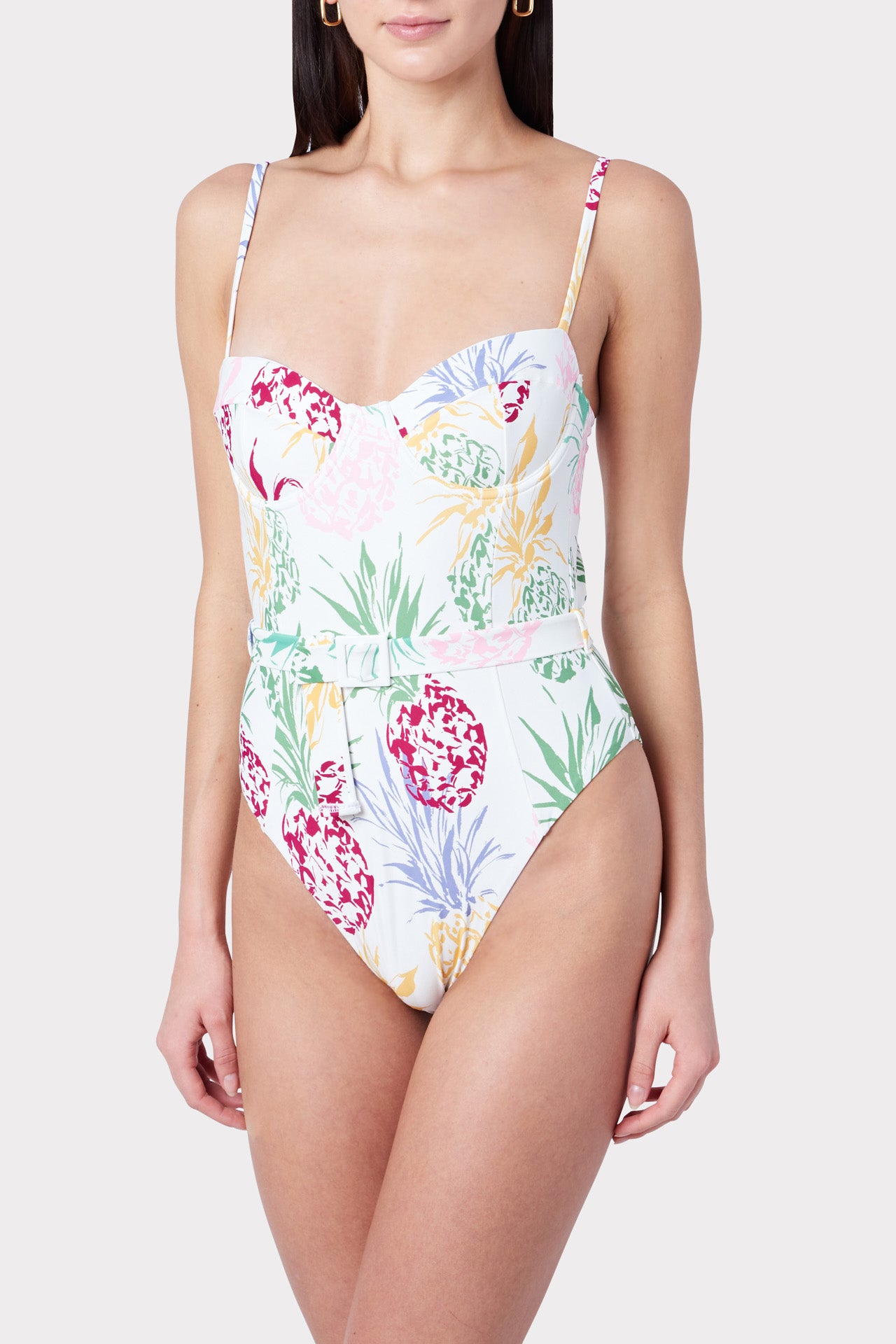Tropical Pineapple Print Belted One Piece
