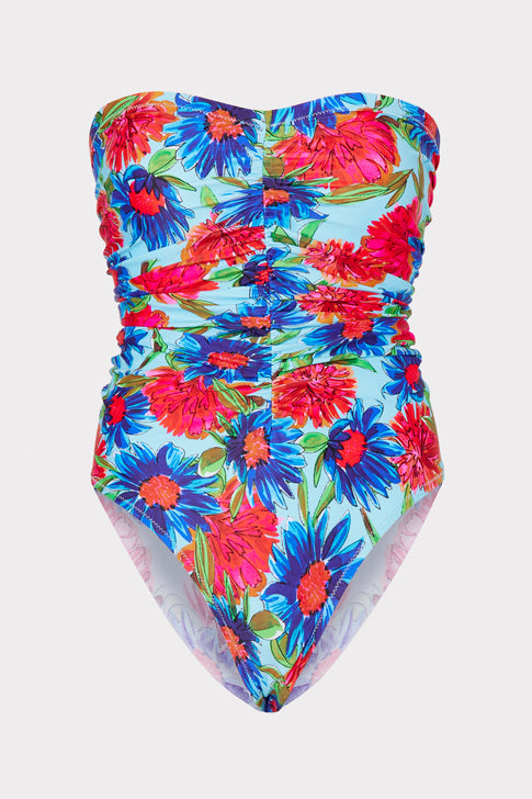 Painted Dahlia Print Ruched One Piece