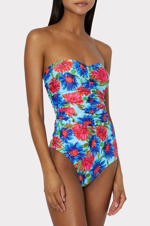 Painted Dahlia Print Ruched One Piece