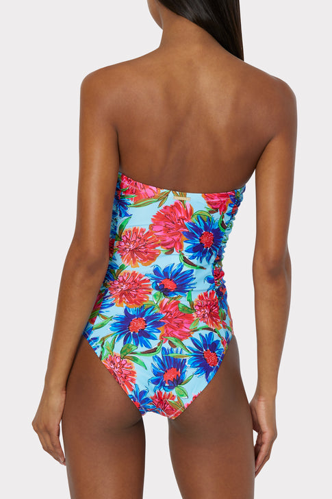 Painted Dahlia Print Ruched One Piece