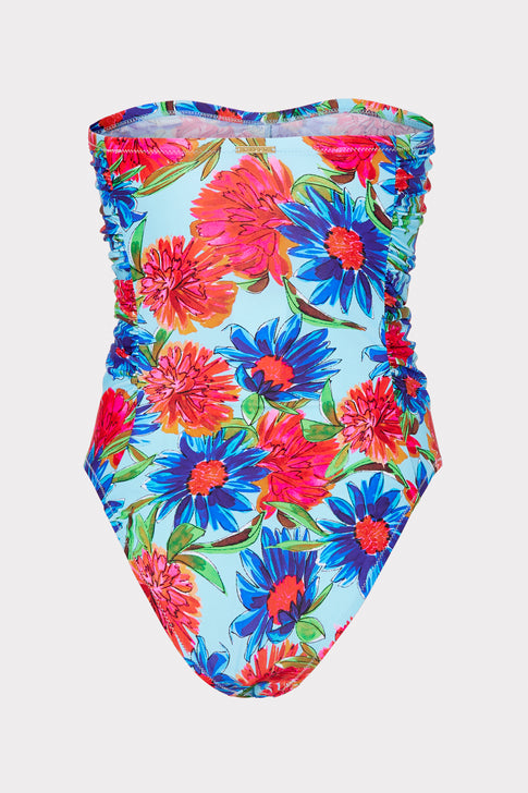 Painted Dahlia Print Ruched One Piece
