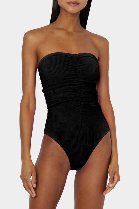 Black Knotted Bandeau One Piece Swimsuit Strapless Ruched One