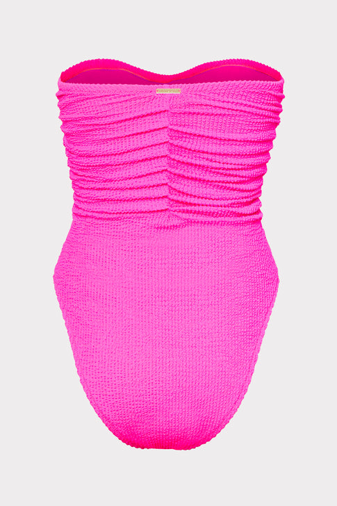 Textured Ruched One Piece Neon Pink Image 4 of 4