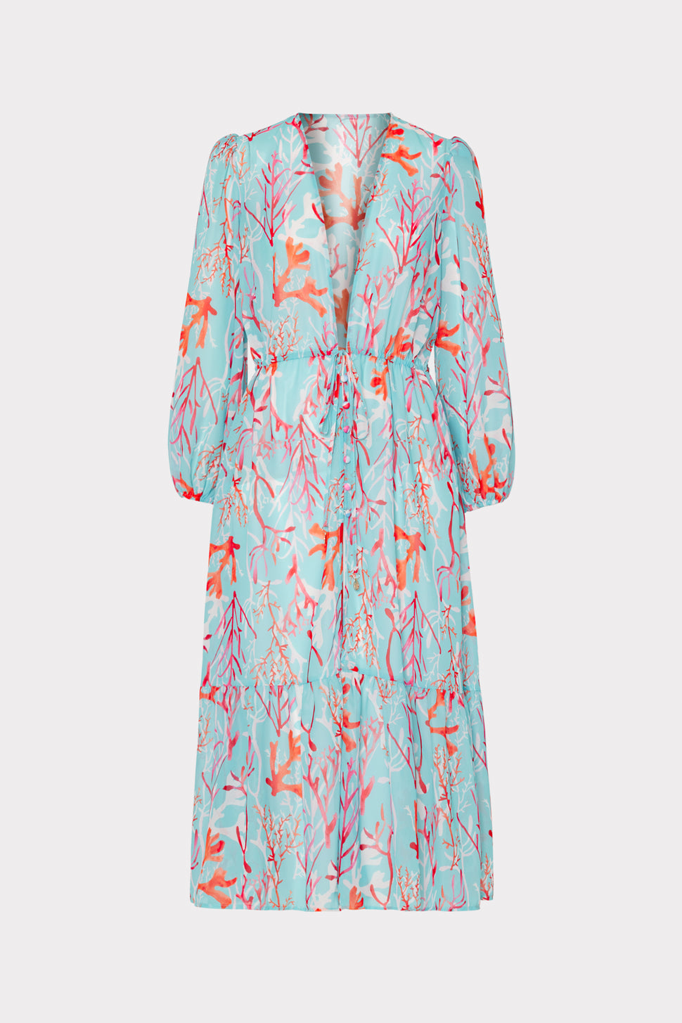 Fiona Marine Coral Long Sleeve Swim Coverup Midi Dress | MILLY