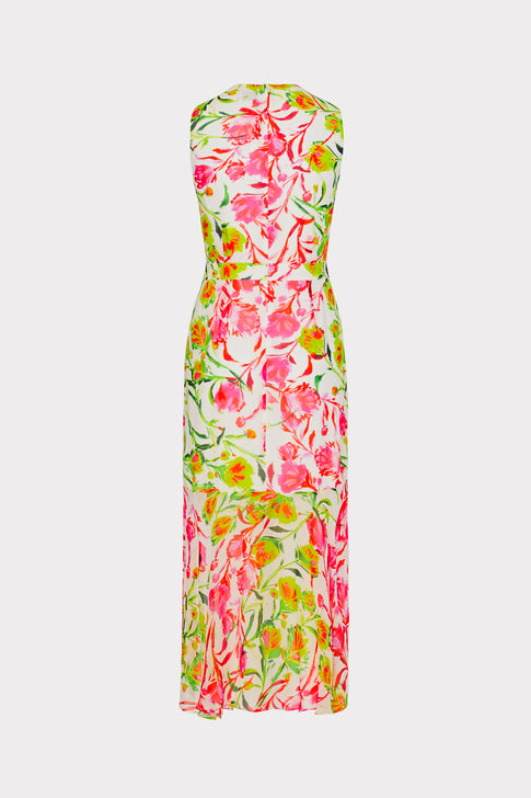 Nanci Neon Botanical Ruffle Dress