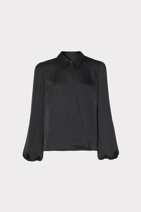 Karson Satin Wrap Blouse