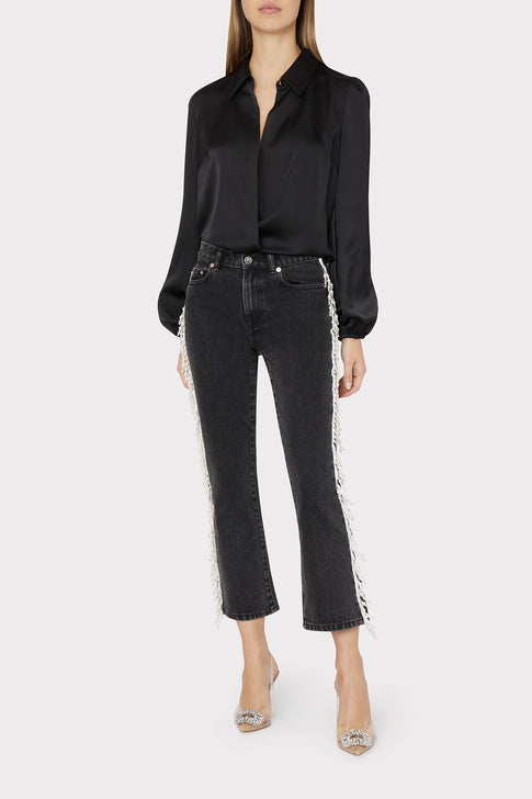 Karson Satin Wrap Blouse