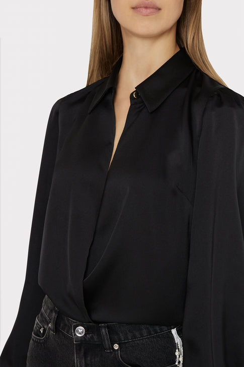 Karson Satin Wrap Blouse