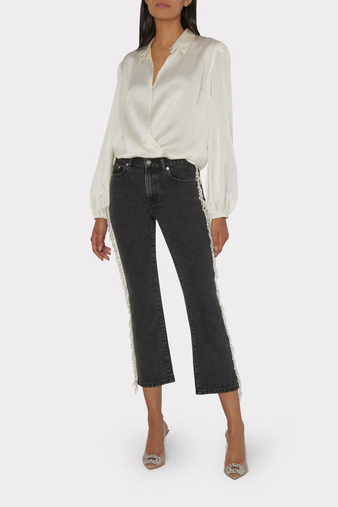 Karson Satin Wrap Blouse