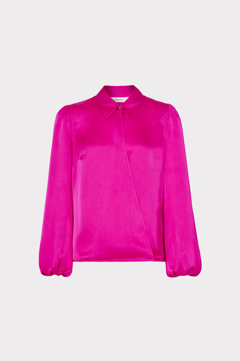 Karson Satin Wrap Blouse