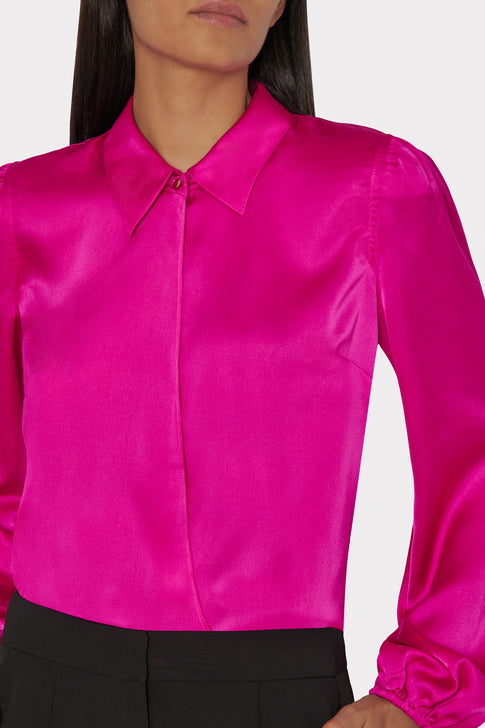 Karson Satin Wrap Blouse