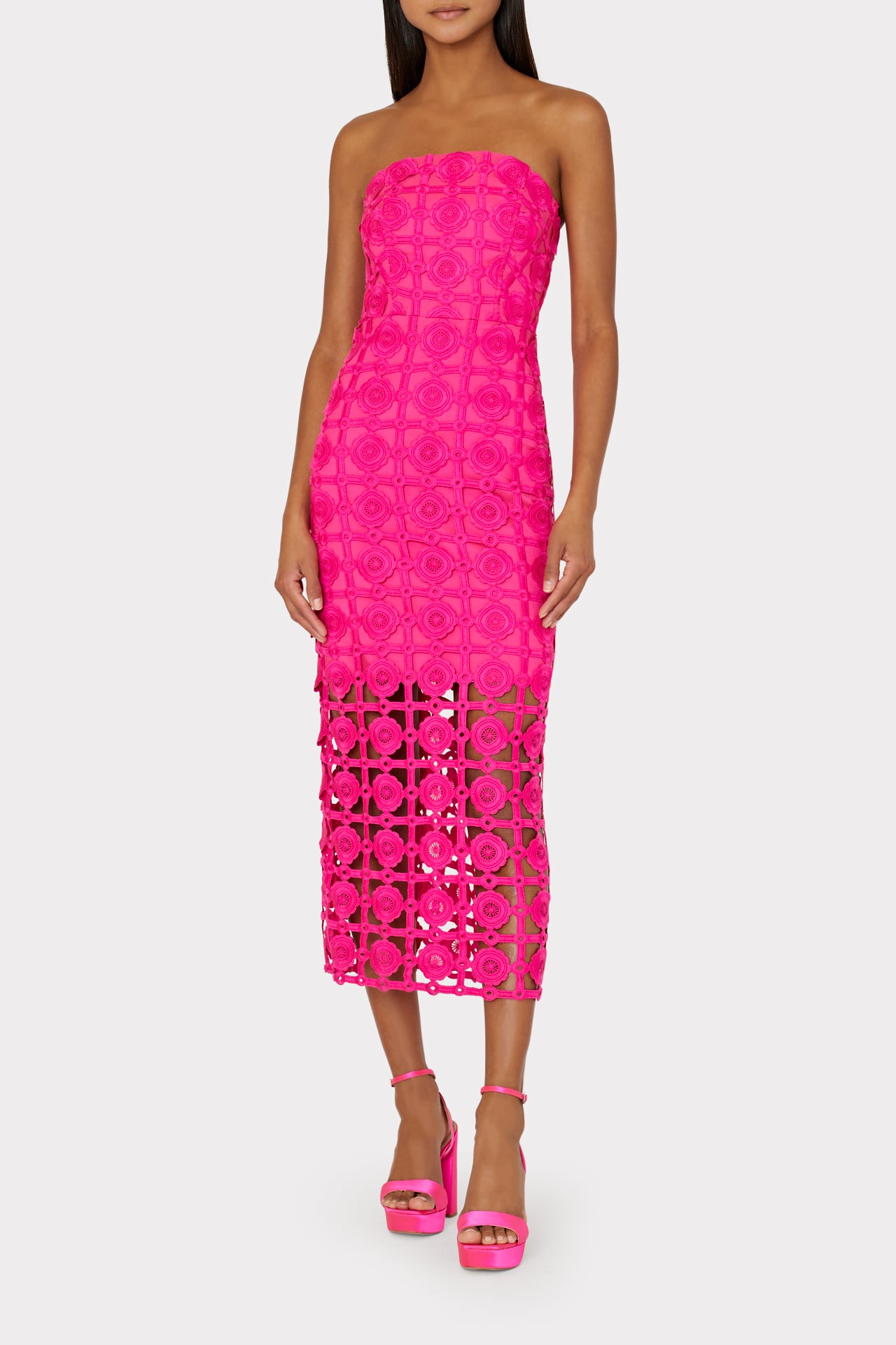 Milly Kait Strapless Tiled Lace Midi-dress - Milly Pink Milly Kait Strapless Tiled Lace Midi-dress - Milly Pink