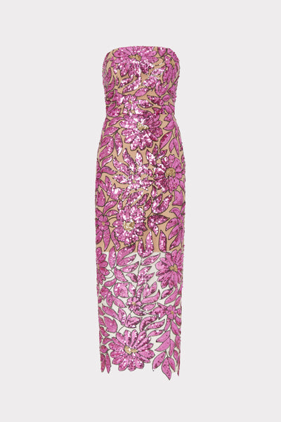 Kait Floral Garden Sequins Dress in Pink Multi | MILLY