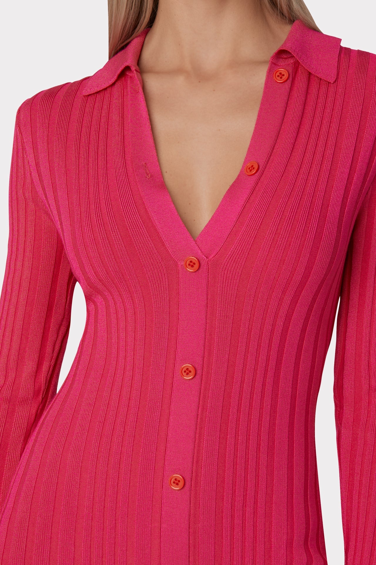 Polo Cardigan Long Sleeve Mini Dress in Pink | MILLY