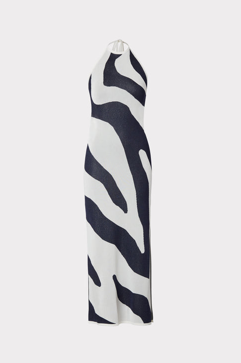 Zebra Jacquard Halter Neck Dress