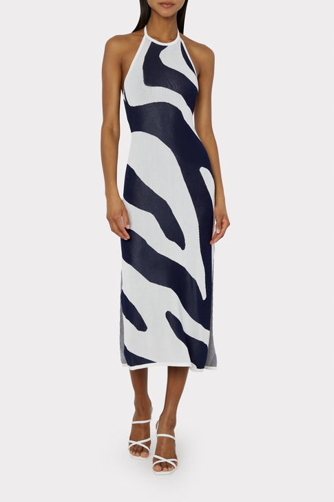 Zebra Jacquard Halter Neck Dress