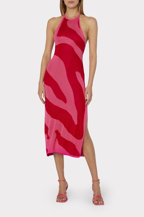 Zebra Jacquard Halter Neck Dress