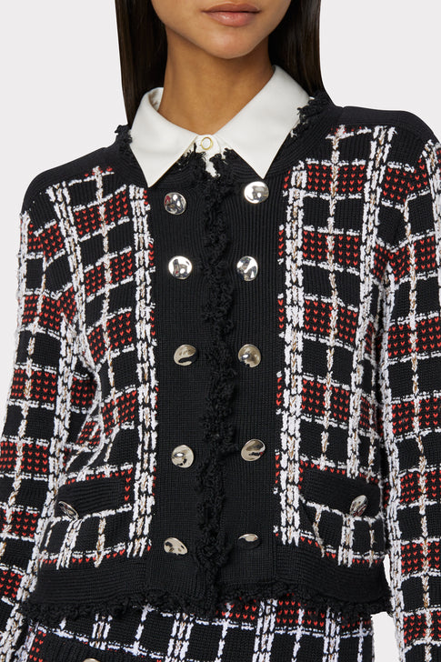 Textured Plaid Cardigan Jacket