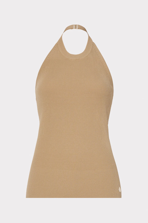 Metal Neck Trim Halter Top
