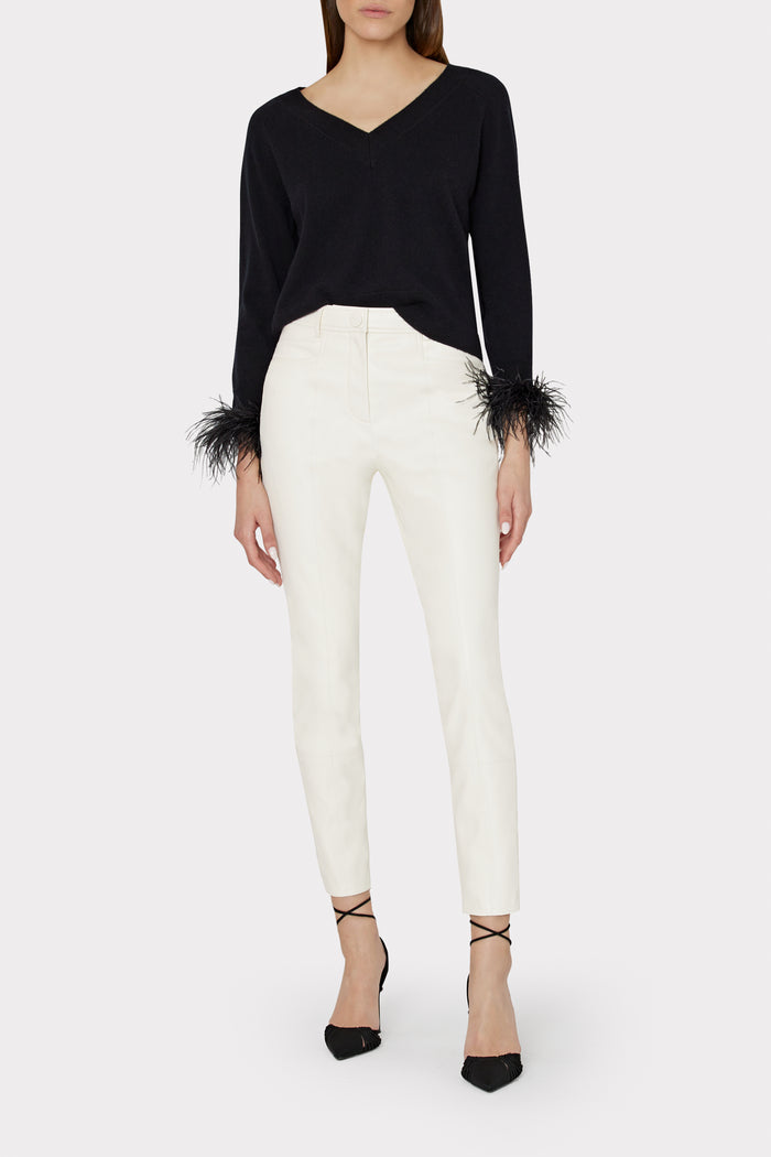 Feather Cuff V-neck Sweater