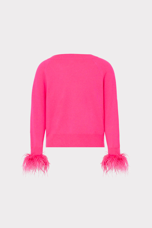Feather Cuff V-neck Sweater Milly Pink Image 4 of 4