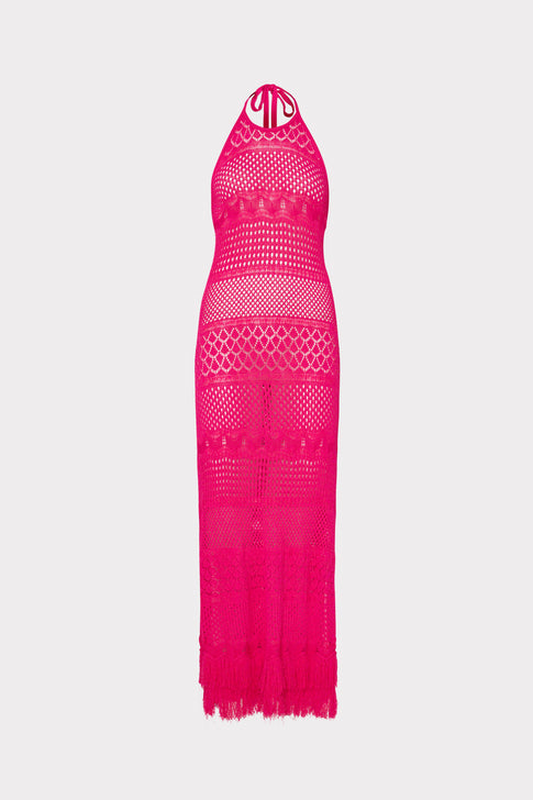 Fringe Halter Tie Back Dress