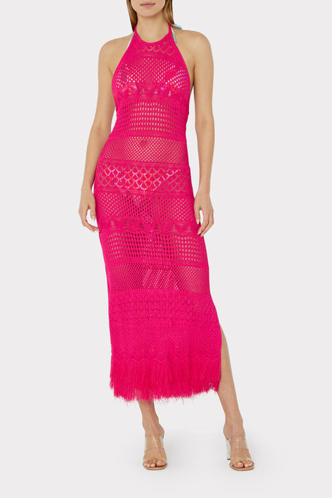 Fringe Halter Tie Back Dress