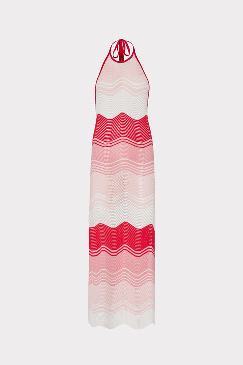 Gradient Wave Halter Tie Back Dress Pink Multi Image 1 of 4