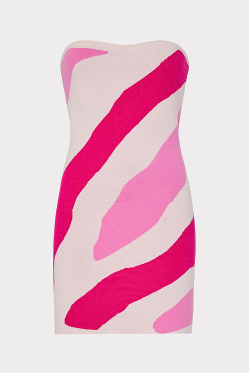 Strapless Zebra Jacquard Mini Dress Pink Multi Image 1 of 4