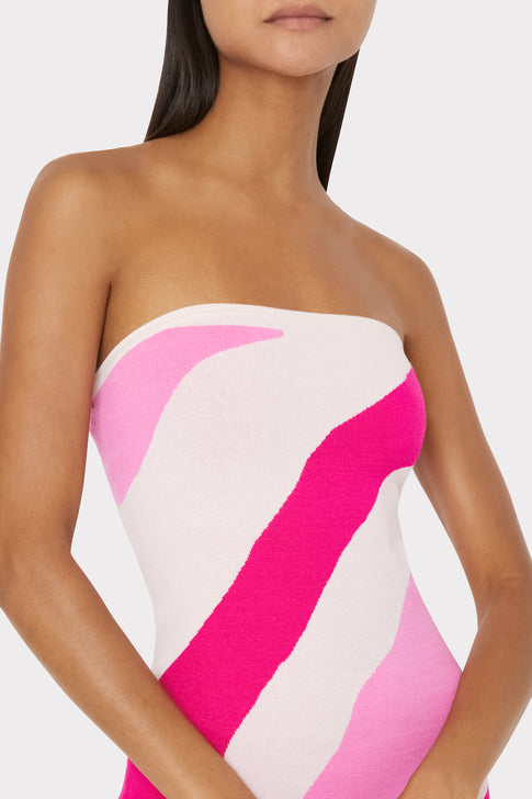 Strapless Zebra Jacquard Mini Dress Pink Multi Image 3 of 4
