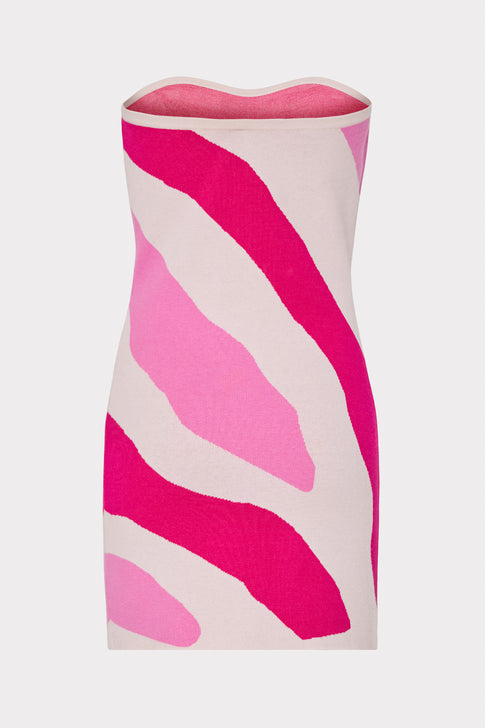 Strapless Zebra Jacquard Mini Dress Pink Multi Image 4 of 4